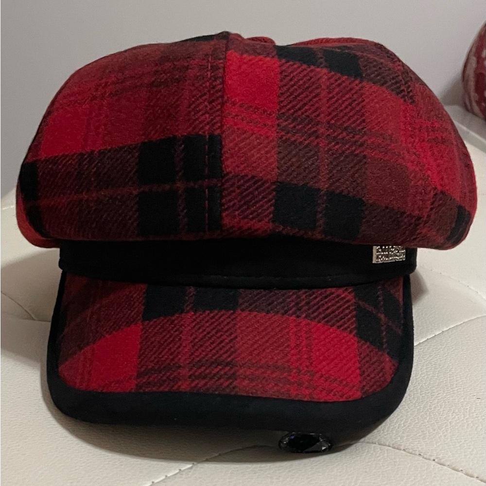 Red cute Plaid Newsboy Cap Sz M